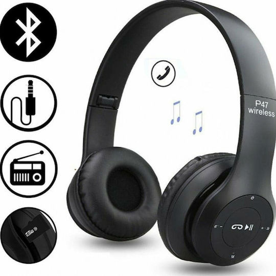 P47 Wireless BT On Ear Ακουστικά με 10 ώρες Λειτουργίας Μαύρα