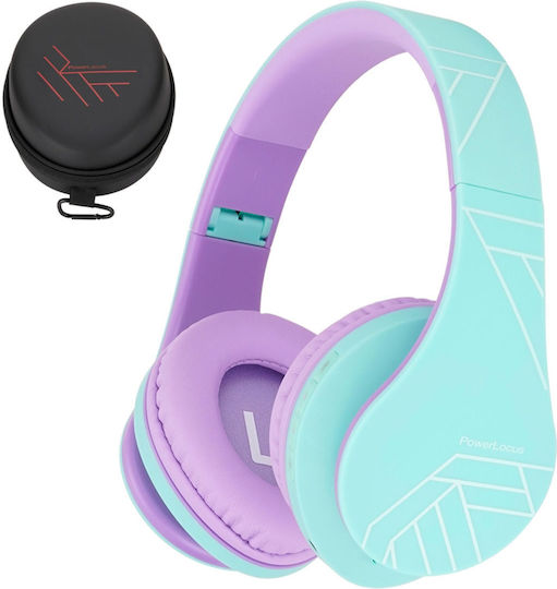 PowerLocus P2 Kids Ασύρματα / Ενσύρματα Παιδικά Over Ear Ακουστικά με Ραδιόφωνο με 20 ώρες Λειτουργίας Blue-Purple