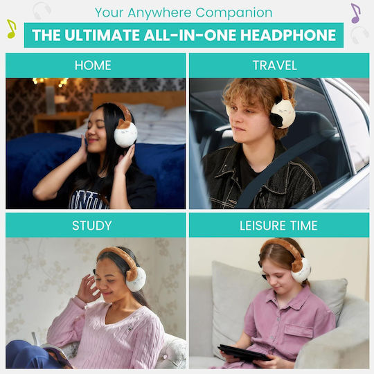 Jazwares Cameron Ασύρματα / Ενσύρματα Over Ear Ακουστικά με 5 ώρες Λειτουργίας Καφέ