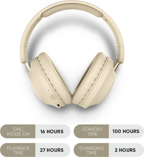 Sonic Gear Airphone DNC 3000 Ασύρματα Bluetooth On Ear Ακουστικά με 20 ώρες Λειτουργίας Cream