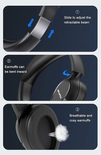 Awei A770BL Wireless / Wired Over Ear Headphones with 13 hours of Operation Black