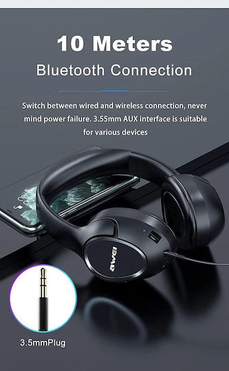 Awei A770BL Wireless / Wired Over Ear Headphones with 13 hours of Operation Black