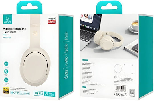 Usams YG23 Ασύρματα Bluetooth On Ear Ακουστικά με 40 ώρες Λειτουργίας Beige