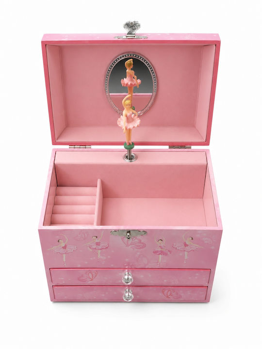 Casetă Muzicală pentru Bijuterii cu Sertar Roz 16.5x11cm