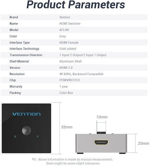 Vention Aflh0 Видео Сплитер От 1x Hdmi F До 2x Hdmi F 4k 2160p@60fps 3840x2160