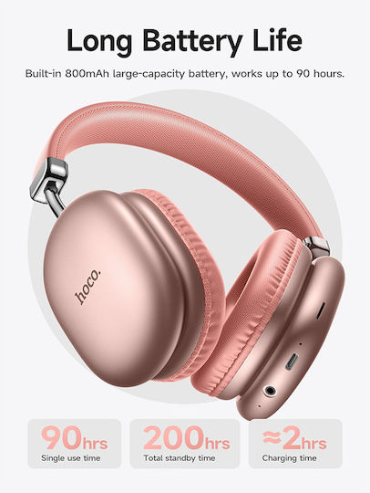 Hoco W35 MAX Ασύρματα / Ενσύρματα Over Ear Ακουστικά με 40 ώρες Λειτουργίας Ροζ