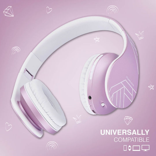 PowerLocus P2 Kids Ασύρματα / Ενσύρματα Παιδικά Over Ear Ακουστικά με Ραδιόφωνο με 20 ώρες Λειτουργίας Pink-White