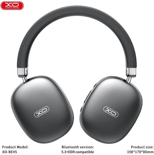 XO BE45 Ασύρματα Bluetooth On Ear Ακουστικά με 16 ώρες Λειτουργίας Μαύρα