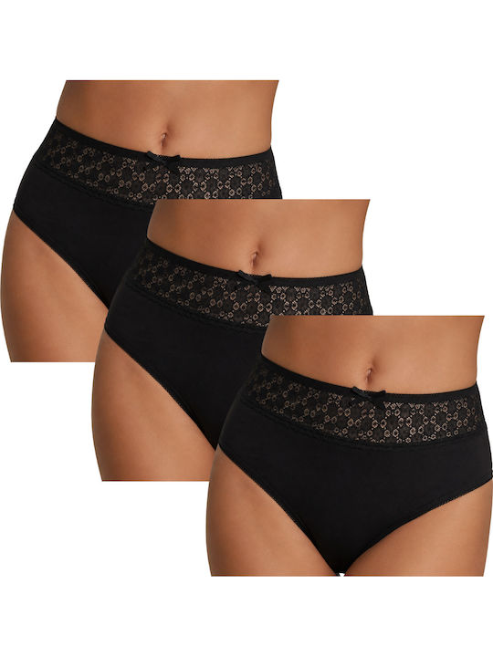 High Waist Women's Briefs 3Pack with Lace Black
