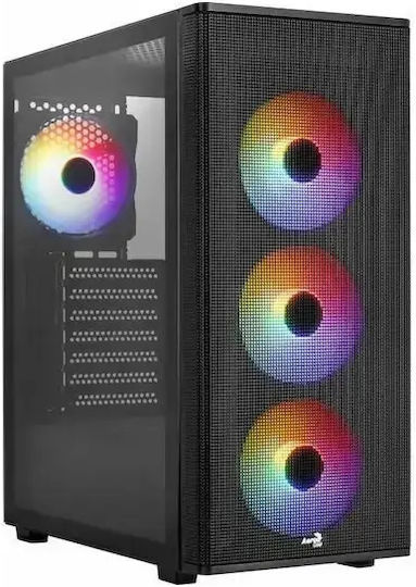 Aerocool B310A Flow-G-BK-v1 Геймърска Мини Кула Компютърна Кутия със Страничен Прозорец Черна