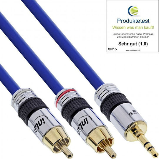 InLine 3.5mm Jack Cable - 2x RCA Male Blue 20m with Gold Plated Terminals