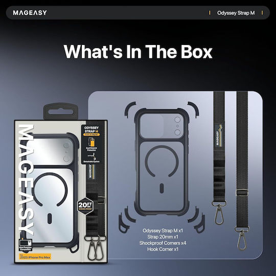 Mageasy Odyssey M With Lanyard Back Cover Silicone with Strap Gray (iPhone 17 Pro)