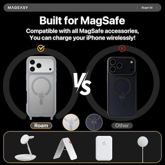 Mageasy Roar M With Lanyard Umschlag Rückseite Silikon mit Band Transparent (iPhone 17 Pro)
