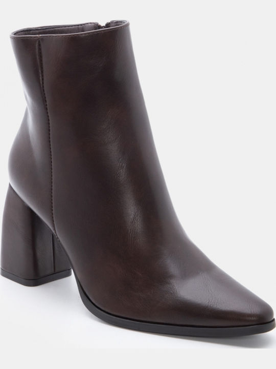 Wildleder Damen Stiefeletten Ankle Boots mit hohem Absatz Braun
