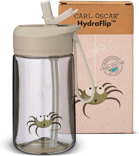 Carl Oscar Plastic Kids Water Bottle with Straw Non Spill Grey 400ml