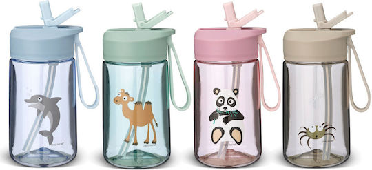 Carl Oscar Plastic Kids Water Bottle with Straw Non Spill Green 400ml