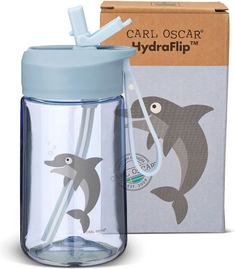 Carl Oscar Plastic Kids Water Bottle with Straw Non Spill Blue 400ml