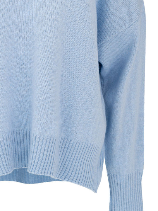 Damen Pullover Aus Wolle Mit V-Ausschnitt Hellblau