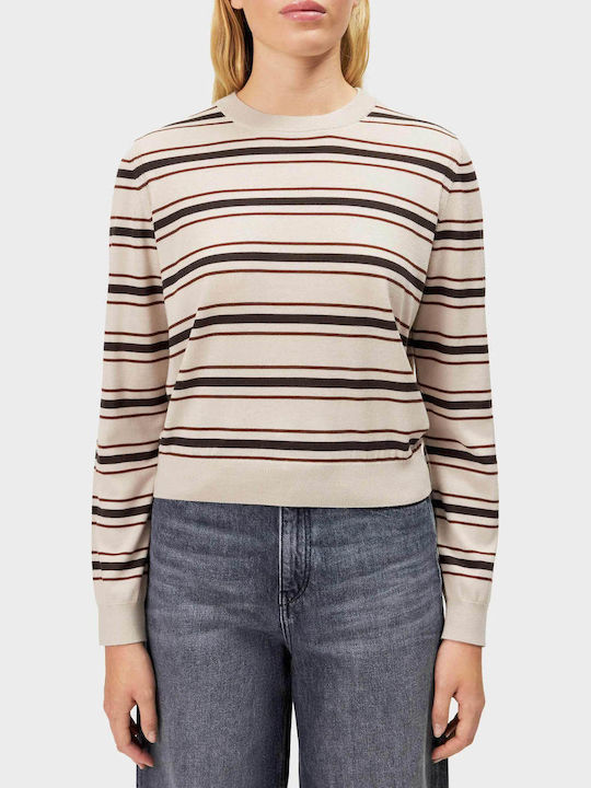 Damen Crop Pullover Gestreift Beige
