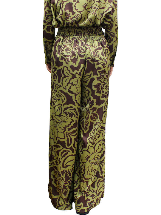 Pantaloni Dama Din Țesătură Verde / Maro