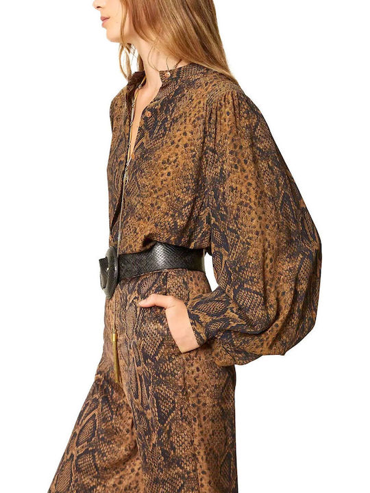 Long Sleeve Women's Shirt Brown-Black
