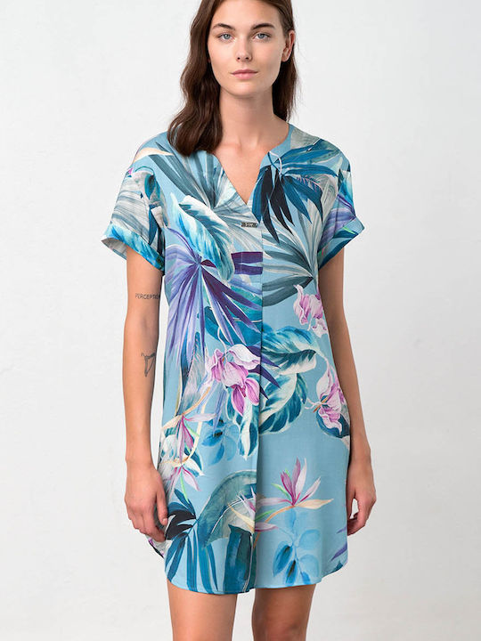 Summer Mini Shirt Dress Light Blue