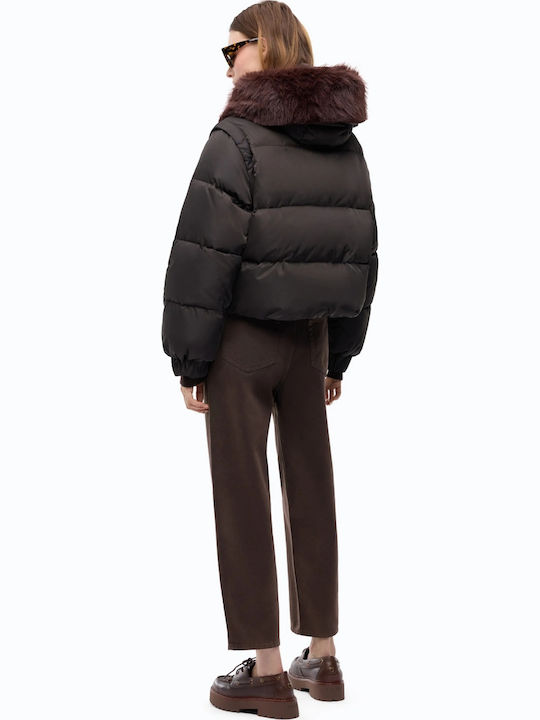 Pinko Kurzes Damen Ärmelloses Puffer Jacke für Winter Braun
