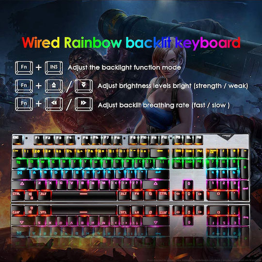 Forev Комплект гейминг механична клавиатура с RGB осветление и мишка (Международен английски)