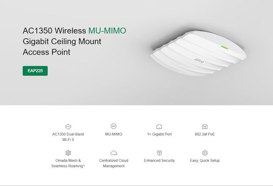 TP-LINK EAP225 v4.20 Точка за достъп Wi‑Fi 5 Двулентов (2.4 и 5GHz) Единичен комплект