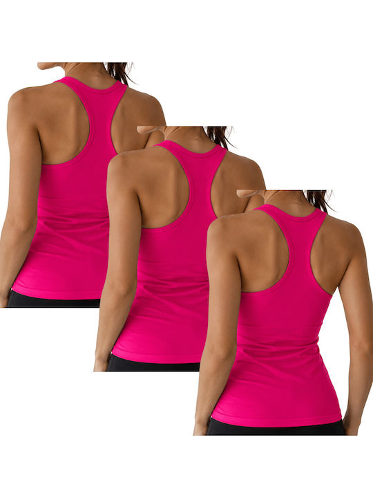 Sleeveless Cotton Women's T-Shirts with Racer Back Fuchsia 3Pack