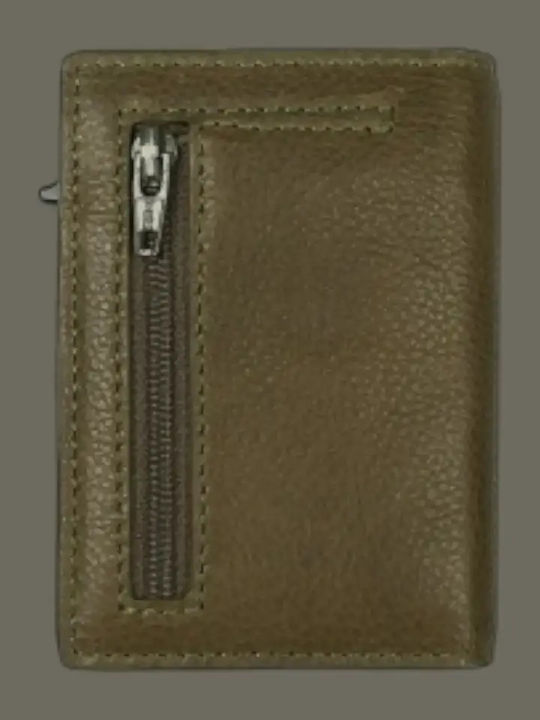 Leather Men's Card Wallet with RFID Khaki