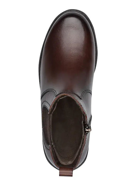 Leather Women's Ankle Boots with High Heel Brown