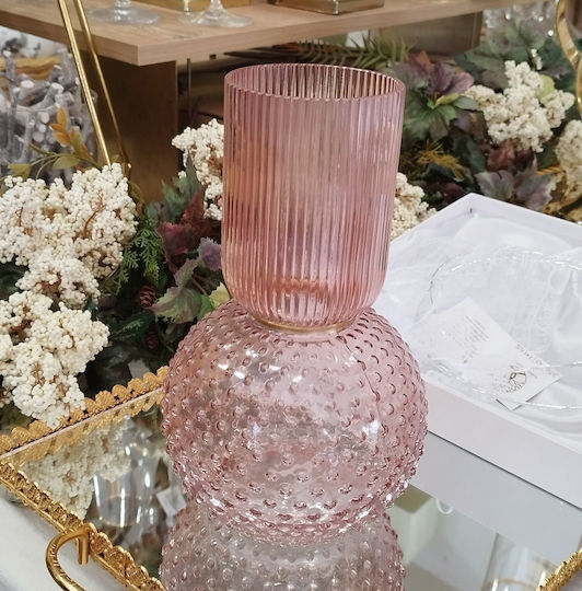 Glass Vase Blown Pink Y30cm