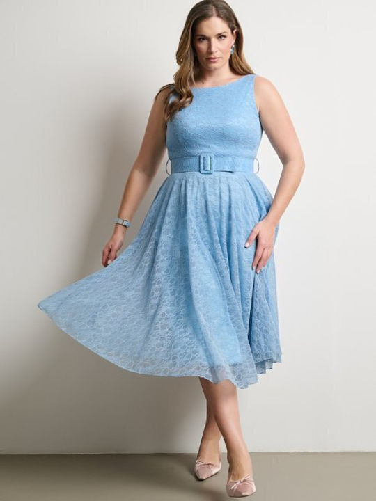 Summer Midi Dress for Wedding Christening with Lace Light Blue