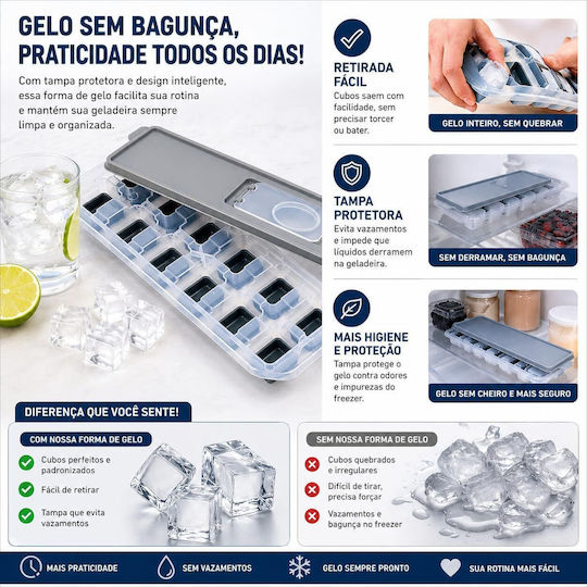 Formă de gheață din plastic cu 12 compartimente cu capac 14KZN06