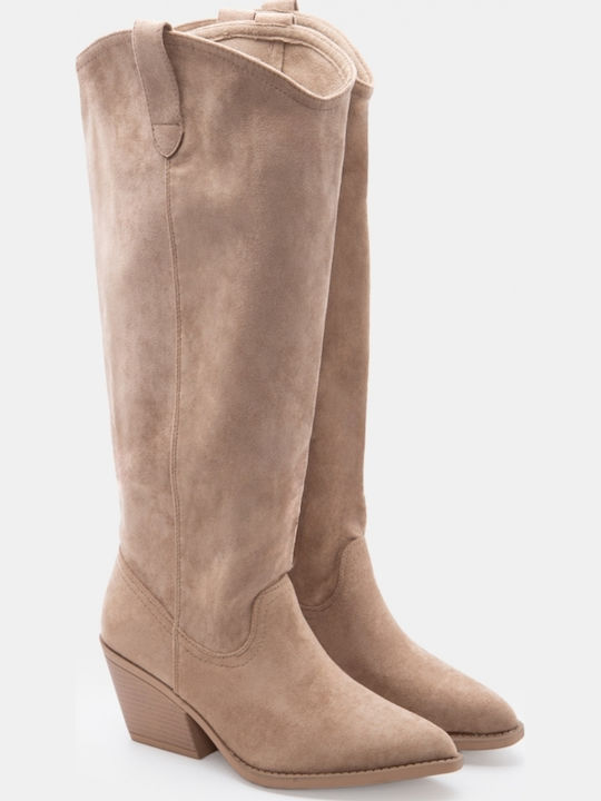 Women's Cowboy Boots with Mid Heel Beige