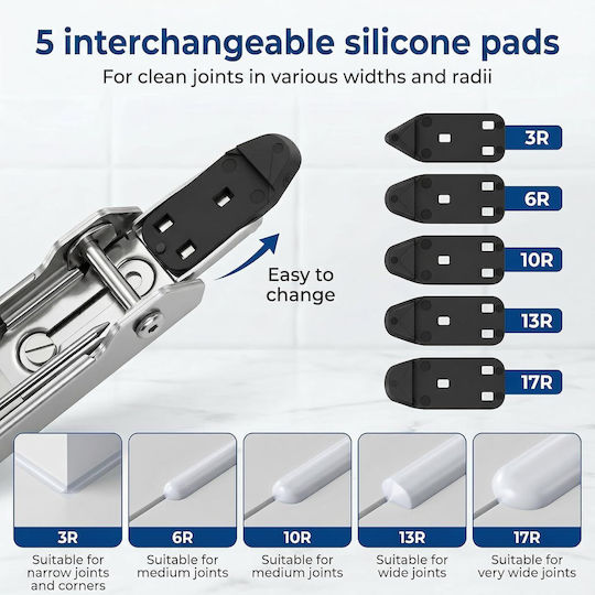 Set De Unelte Thirrni 6-în-1 Cuțit De Glet Din Oțel Inoxidabil Pentru Îndepărtare Și Netezire Capete De Silicon Interchangeabile Cutter Tub De Etanșare Racletă Pentru Baie Bucătărie