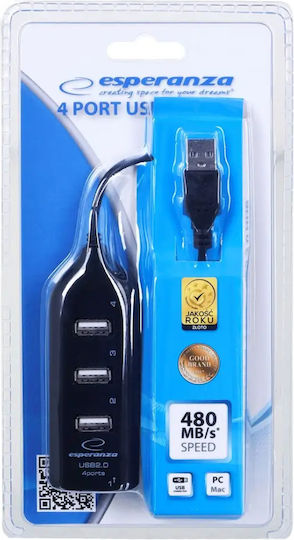 Esperanza EA116 Hub 4 Anschlüsse USB 2.0 mit Anschluss an einen Computer USB-A