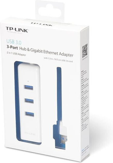 TP-LINK v1 Hub 3 Ports USB 3.0 with USB-A / Ethernet Connection White