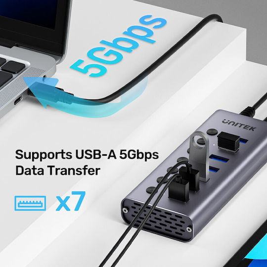 Unitek USB Хъб 8 Порта USB 3.0 с USB-A Интерфейс Сив