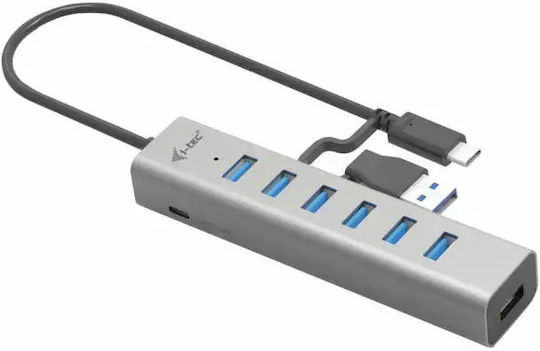 i-tec USB Хъб 7 Порта USB 3.2 с USB-C Връзка Сребрист