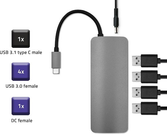 Qoltec USB Хъб 4 Порта USB 3.1 с USB-C Връзка