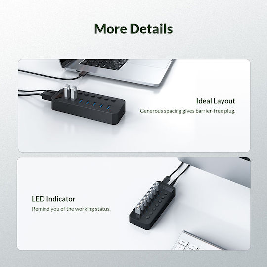 Orico USB Хъб 7 Порта USB 3.0 с Връзка USB-A