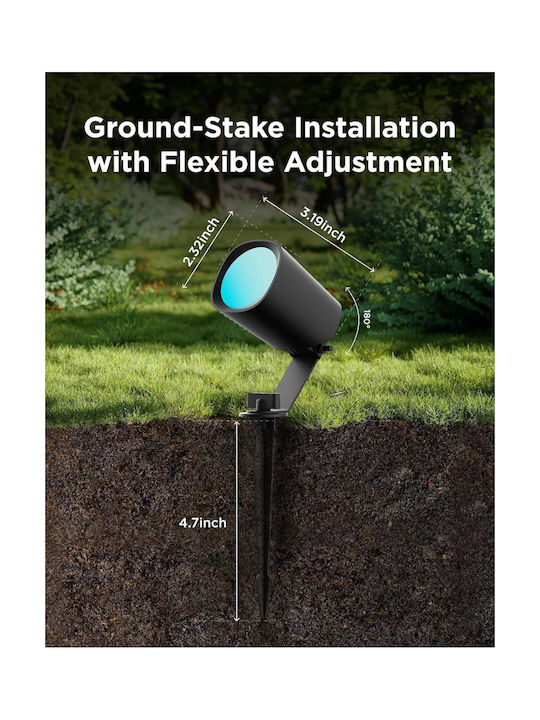 Govee Set de Proiectoare Smart LED pentru Exterior Outdoor Spotlight Lite RGBWIC 350 lm Reglabil Wi-Fi Bluetooth IP67 Rezistent la Apă Compatibil cu Alexa Google Assistant Iluminat Peisagistic