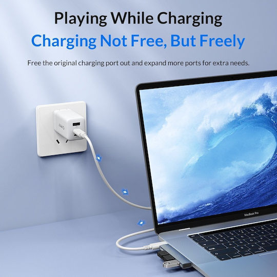 Orico USB Хъб 3 Порта USB 3.0 с USB-C Интерфейс Сив