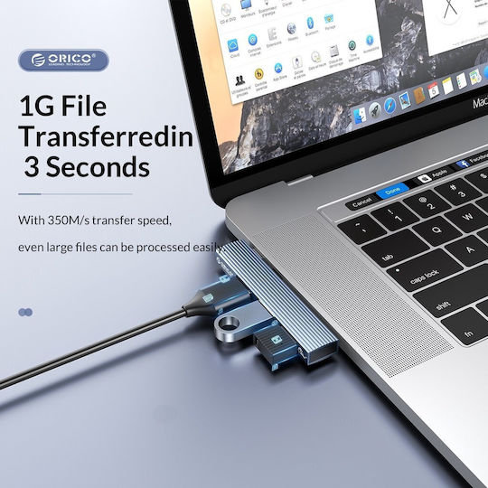 Orico USB Хъб 3 Порта USB 3.0 с USB-C Интерфейс Сив