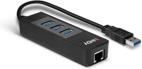 Lindy USB Hub 3 Ports USB 3.1 with USB-A Connection Ethernet