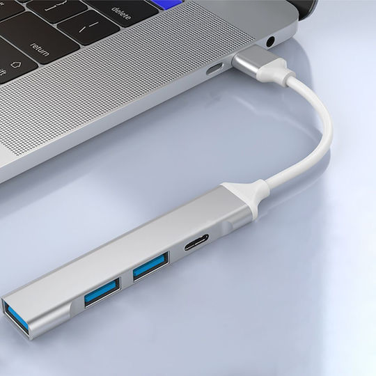 Techsuit USB-Hub 4 Anschlüsse USB 3.0 mit USB-A Anschluss Grau