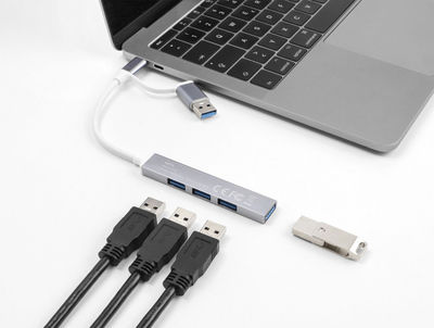 DeLock Hub 4 Porturi USB 3.0 Cu Conectare USB-A / USB-C Gri