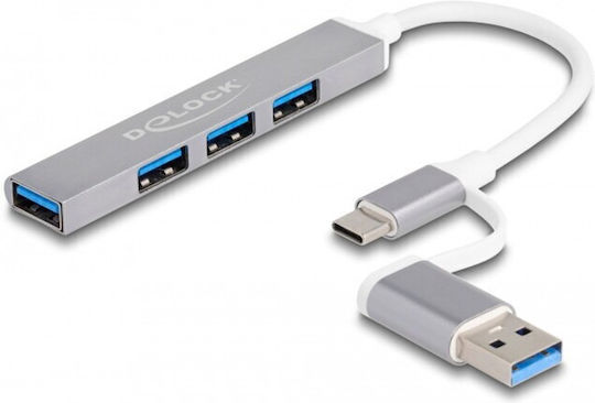 DeLock Hub 4 Porturi USB 3.0 Cu Conectare USB-A / USB-C Gri